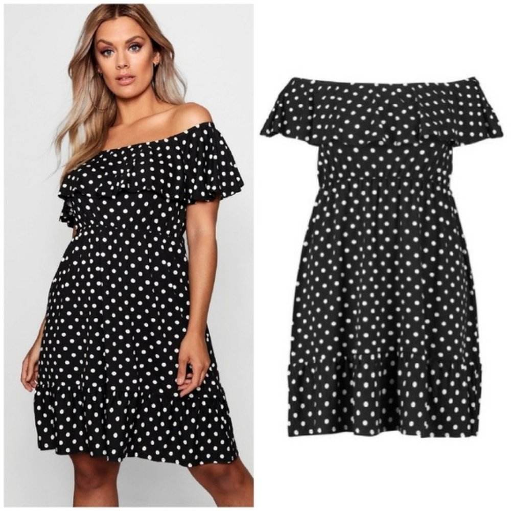 Women’s Off the Shoulder Polka Dot Ruffle Dress